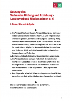 Titelseite Satzung VBE Niedersachsen